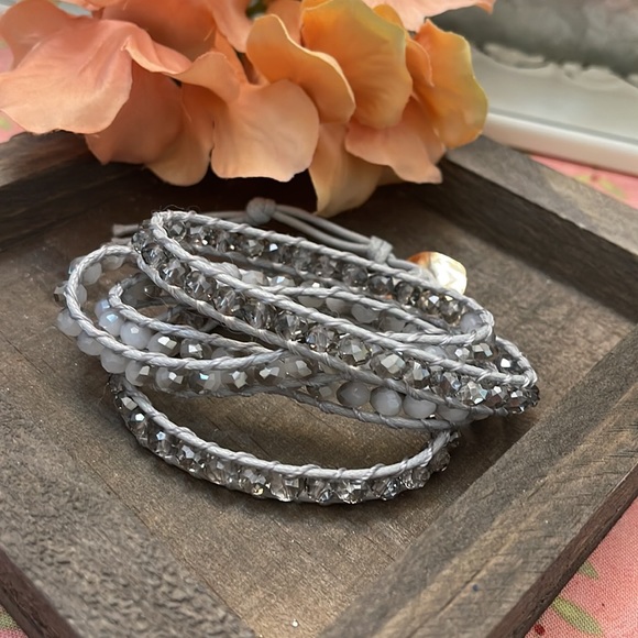 JBloom White, Grey, Silver Beaded Wrap - Picture 4 of 5